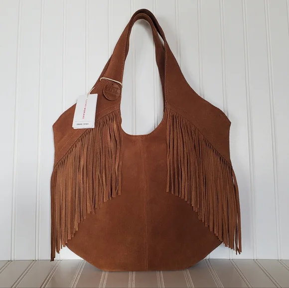 Lucky Brand Nyra Brown Fringe Suede Tote Bag NWT - Picture 1 of 9